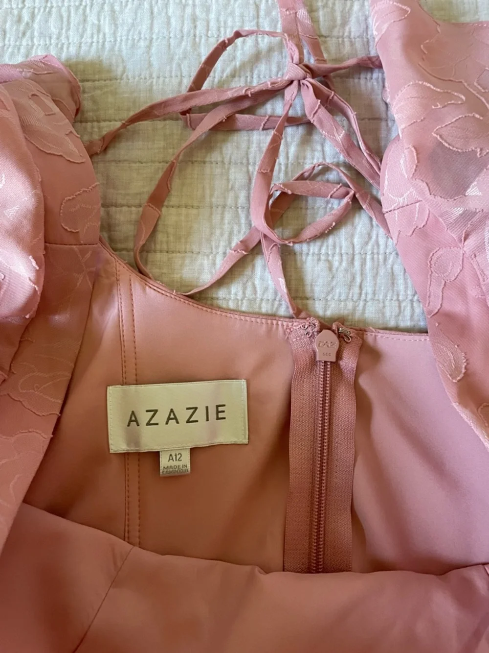 Azazie Bondi Rosette A-Line Side Slit Floral Burnout Dress - Size 12 - Picture 10 of 16